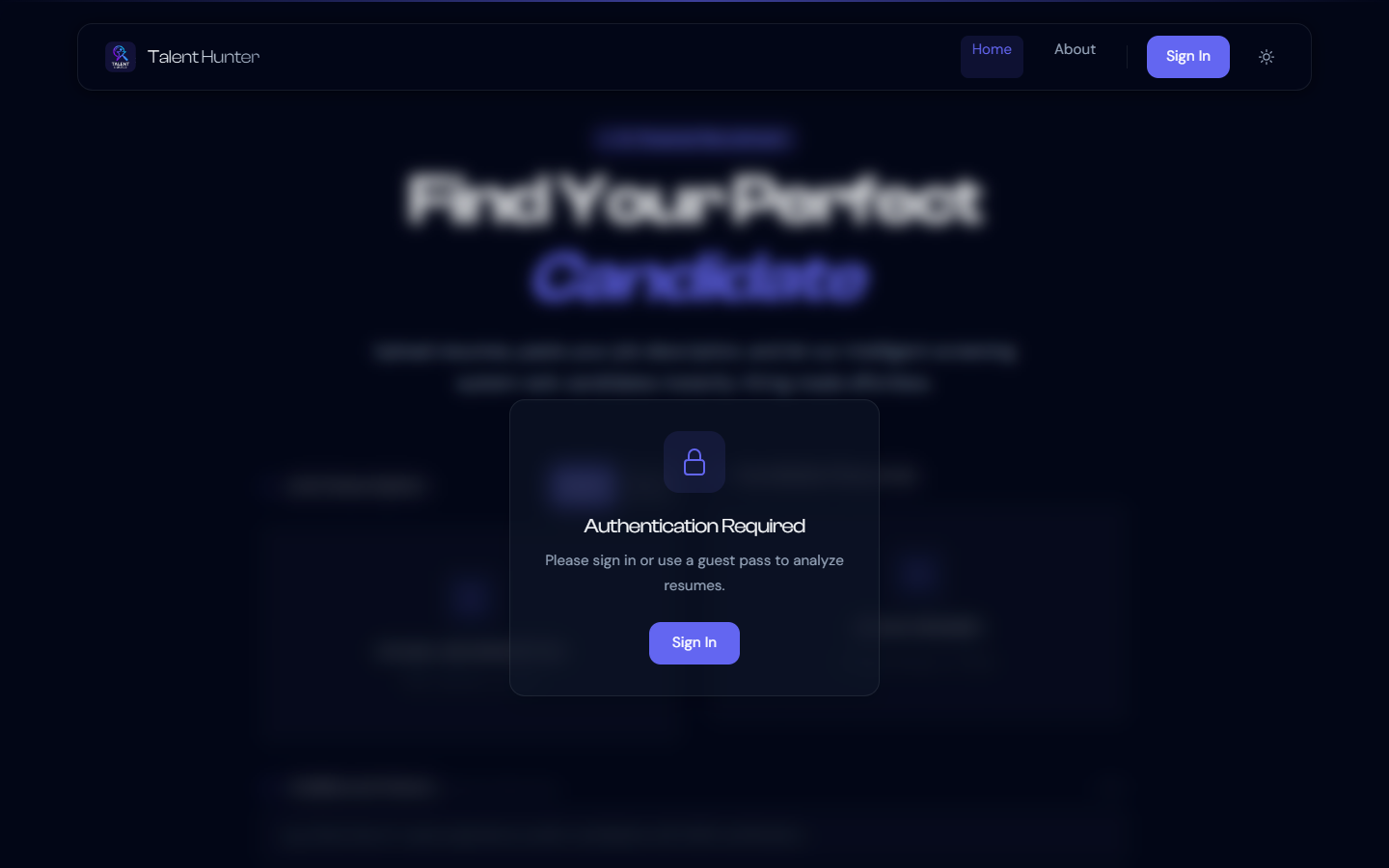 Talent Hunter resume screening landing page